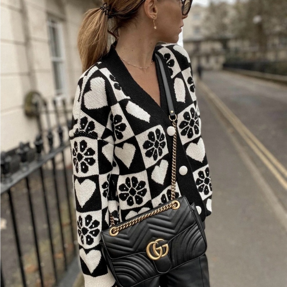 ZARA WOMAN JACQUARD KNIT CARDIGAN HEART FLORAL BLACK WHITE S - Picture 12 of 12